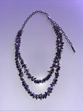 Ellen Tracy Silver Tone Double-Row Leaf Necklace